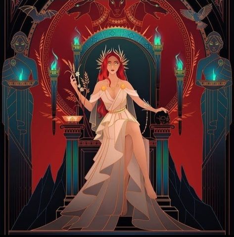 Persephone Fantasy Art, Underworld Art Greek Mythology, Persephone Character Art, Persephone Goddess Art, Pershepone Art, Persephone And Hades Art Lore Olympus, Daughter Of Hades And Persephone, Greek Goddess Illustration, Goddess Art Drawing