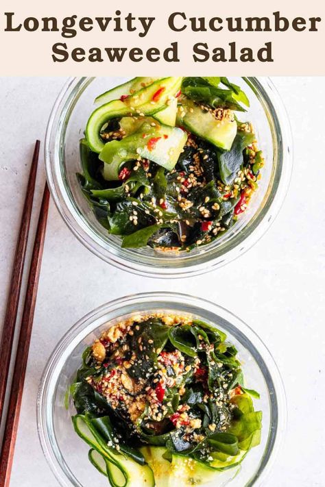 Cucumber Seaweed Salad Cucumber Seaweed Salad, Nori Salad, Chinese Salads, Peanuts Recipes, Seaweed Food, Ideas For Meal Prep, Seaweed Recipes, Asian Slaw Recipe, Mediterranean Vegan