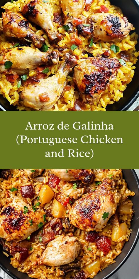 1. 1 whole chicken, cut into pieces   2. 2 tablespoons olive oil   3. 1 onion, chopped   4. 2 cups long-grain white rice Portuguese Recipes Chicken, Chicken With Lentils And Rice, Portuguese Dishes Recipes, Portuguese Rice Recipes, Portuguese Chicken And Rice, Portugese Chicken, Rice And Chicken Recipes, Portuguese Chicken Recipes, Portuguese Rice