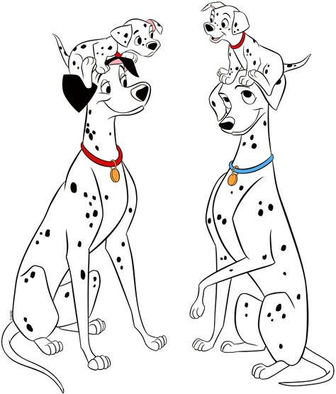 Clip art of Pongo and Perdita with their puppies #disney, #101dalmatians Disney Dogs Drawing, 101 Dalmatians Characters, Pongo And Perdita, Disney Paintings, Disney 101 Dalmatians, Disney Embroidery, Disney Art Drawings, Disney Collage, Disney Dogs