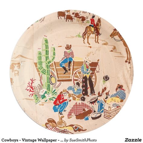 Cowboys - Vintage Wallpaper - Wild West Paper Plate Wild West Birthday Party, Wild West Birthday, Wild West Party, Western Birthday Party, Cowboy Baby Shower, Cowboy Birthday Party, Rodeo Birthday, Western Parties, Cowboy Birthday