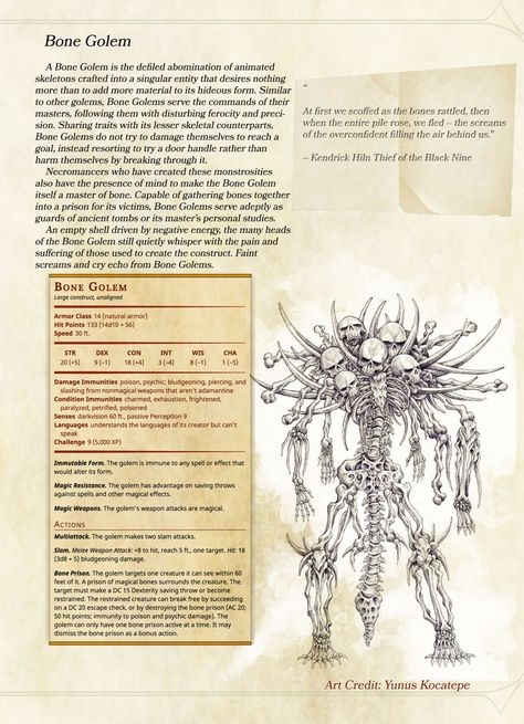 Homebrew material for 5e edition Dungeons and Dragons made by the community. Bone Golem, Plant Skeleton, Dnd Enemies, Skeleton Craft, Homebrew Monsters, 5e Monsters, Dnd Stats, Dnd Monster, Dnd Creatures