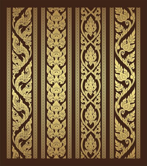 Traditional Thai Pattern, Thai Art Traditional, Thai Art Design, Khmer Pattern, Thai Decoration, Thai Decor, Bookplate Design, Window Mural, Myanmar Art