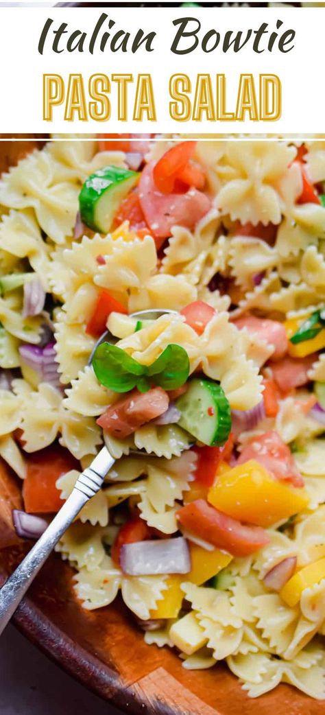 Loaded with fresh veggies, al dente pasta, and your favorite Italian Salad Dressing, this Bowtie Pasta Salad with Italian Dressing is the perfect, easy salad! It's great to have in the refrigerator throughout the week or at your next gathering! Macaroni Salad Italian Dressing, Pasta Salad With Vinaigrette Dressing, Cold Pasta Salad Recipes With Italian Dressing, Pasta Salad Recipe Italian, Italian Bowtie Pasta, Pasta Salad Recipes With Italian Dressing, Italian Pasta Salad Recipes, Pasta Salad With Italian Dressing, Italian Dressing Pasta Salad