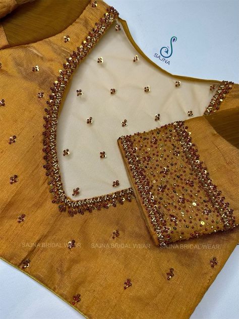 Trendy Aari Blouse Designs, Blouse Hand Work Designs Latest, Net Work Blouse Designs Latest, Gold Blouse Designs Latest, Fancy Saree Blouse Designs Latest, Gold Blouse Designs, Maggam Designs, Maggam Blouse, Lace Blouse Design