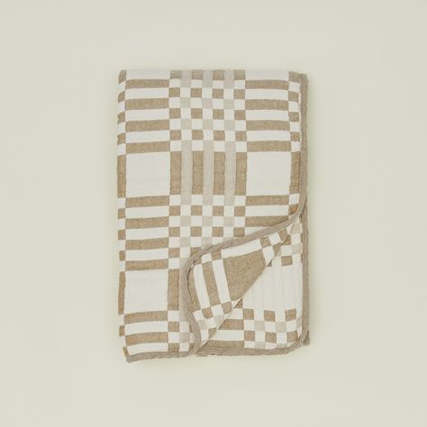 Overhead view of folded Simple Plaid Blanket in Ivory and Flax. Minimalist Quilt Patterns, Checkered Quilt Pattern, Upscale Plaid Quilt, Checked Blanket, Brown Quilted Blanket, Tan Checkered Blanket, Wool Plaid Blanket, Plaid Blanket, Modern Color Palette