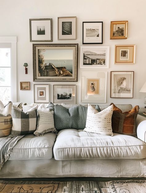 Wall Behind The Couch, Picture Wall Over Couch, Art Behind Couch Ideas, 2 Sofas Facing Each Other, Bare Wall Ideas, Art Behind Couch, Wall Behind Couch Decor, Couch Wall Decor Ideas, Behind Couch Decor