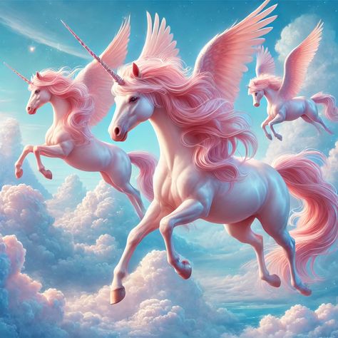 Pink flying unicorns Unicorn Artwork, Flying Unicorn, Pegasus Unicorn, Mythical Creatures, Pink