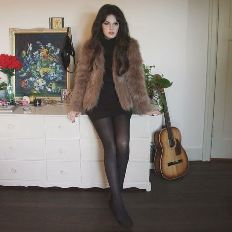 Abbey Karson, Fit Ideas, Red Lipstick, Hosiery, Aesthetic Clothes, Fur Coat, Faux Fur, Forever 21, Tights