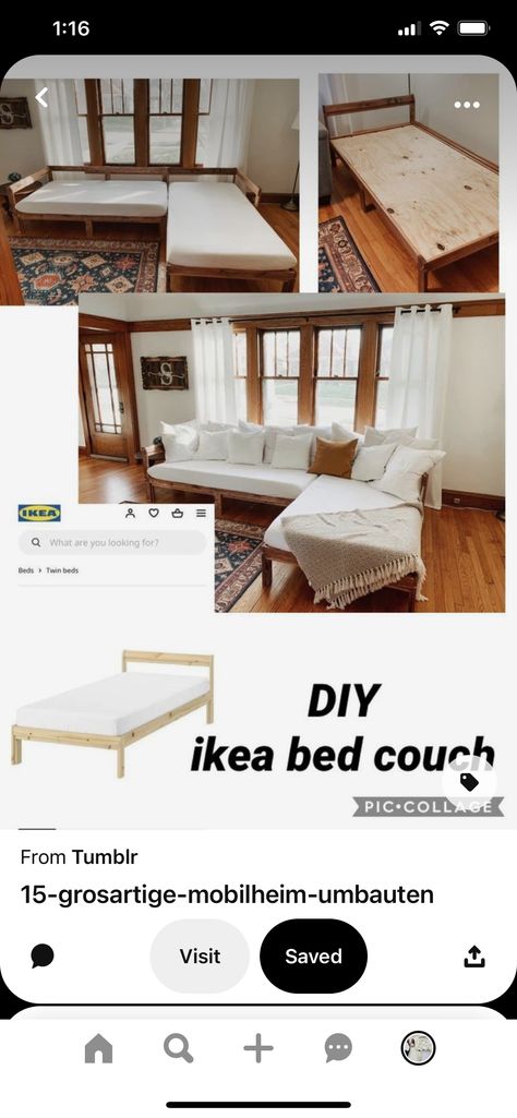 Twin Bed Couch Diy Living Rooms, Daybed Couch Diy, Twin Mattress Couch, Twin Bed Sofa, Ikea Twin Bed, Twin Bed Couch, Diy Twin Bed, Mattress Couch, Couches Living