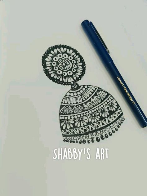 Mini Pen Drawings, Mandala Art Ideas Easy, Jhumka Drawing Sketch, Jhumka Mandala Art, Mandal Arts Creative Easy, Mandala Sketch Simple, Mandala Art Design Creative Beautiful, Easy Mandala Drawing For Beginners, Mandala Line Art