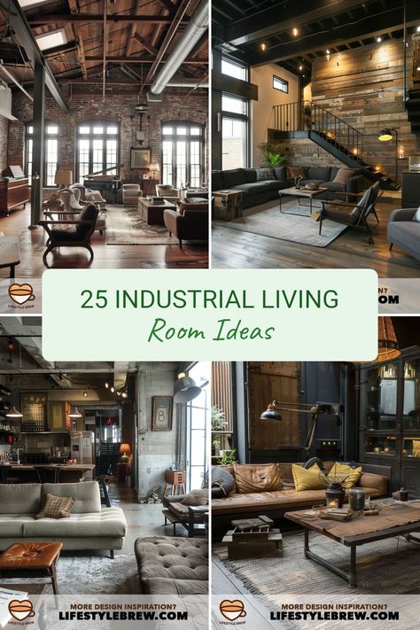 Looking to transform your space with industrial decor? Check out our list of 25 amazing industrial living room design ideas that meld vintage charm with contemporary style. Explore unique furniture choices, striking lighting, and raw materials like wood and metal to create an authentic urban ambience. Perfect for maximizing space in modern homes or adding character to cozier living areas Industrial Chic Living Room, Industrial Living Room Ideas, Modern Industrial Living Room, Chic Living Room Design, Industrial Living Room Design, Industrial Style Living Room, Industrial Living Room, Industrial Design Style, Art Deco Living Room