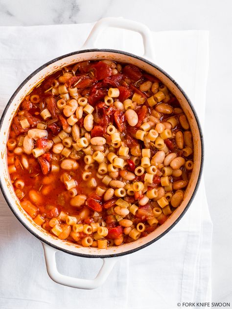 Tomato and White Bean Stew with Ditalini | Fork Knife Swoon Shrimp And Cannellini Beans, Tomato Cannellini Bean Soup, White Bean Tomato Stew, Hearty Roasted Tomato And White Bean Stew, Pasta Cannellini Beans, Bean Stew, Tomato Recipes, White Beans, Soups And Stews