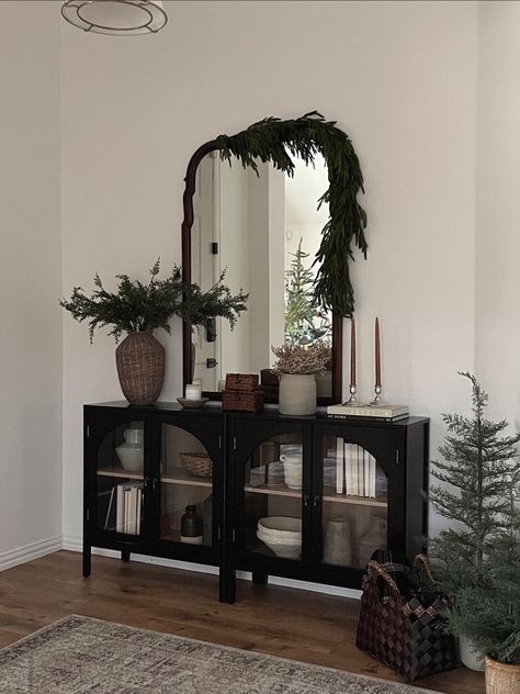 Entryway Console Cabinet, Maximalist Console Table, Doorway Table Entrance, Eclectic Entryway Table, Target Entryway Ideas, Entryway Ideas Maximalist, Black Entryway Cabinet, Entry Cabinet Ideas, Entry Cabinet Decor