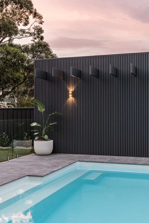 Stylish Jervis Bay holiday home is insta-perfect - The Interiors Addict Outdoor Pool Area, Pool Landscape Design, Backyard Pool Landscaping, Pool Fence, Backyard Pool Designs, Backyard Inspo, Swimming Pools Backyard, Garden Pool, Fence Design