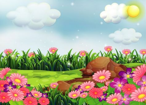 Pink flowers in nature scene with the sk... | Free Vector #Freepik #freevector #flower #cartoon #outdoor #rural Baby Zebra Drawing, Flower Garden Drawing, Cartoon Palm Tree, Flowers In Nature, Zebra Drawing, Cartoon Garden, Garden Clipart, Blooming Cactus, Cartoon Flower