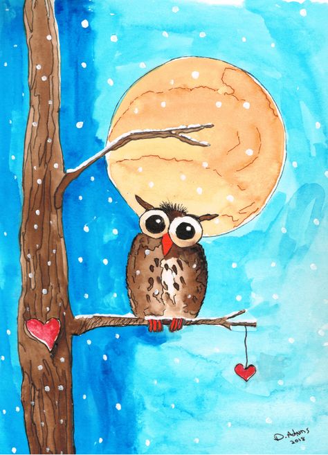 Owl Nail Art, Owl Moon, Pumpkin Illustration, Whimsical Owl, Art Lessons Elementary, Owl Art, Christmas Paintings, Tree Branch, Elementary Art