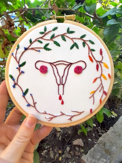 Uterus Embroidery Pattern, Embroidery Uterus, Embroidery Feminist Art, Embroidered Uterus, Feminism Embroidery, Feminist Crafts, Uterus Embroidery, Inner Seasons, Earth Embroidery