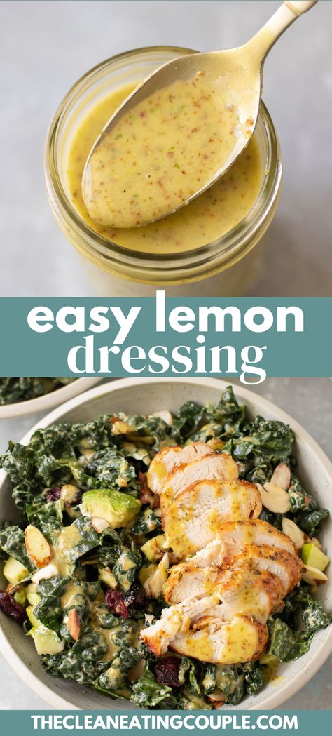 This Easy Honey Lemon Dressing is so delicious and quick to make! Blend together a few ingredients for the best honey mustard lemon dressing. Kale Salad Dressing, Lemon Salad Dressings, Salad Mixes, Salad Dressing Recipes Healthy, Lemon Salad, Delicious Salad Dressings, Salad Dressing Recipes Homemade, Mediterranean Salad, Healthy Salad Dressing