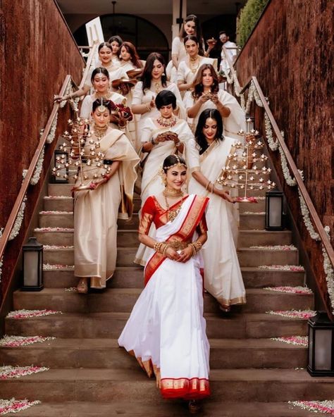 Mouni Roy Nailed The Contemporary 2 States Bridal Look South Indian Bridesmaids, Bride And Bridesmaid Pictures, South Indian Bride Saree, Bride Entry, Bridesmaid Photoshoot, Indian Bridesmaids, Bridal Sarees South Indian, Indian Bridal Sarees, Bridesmaid Saree