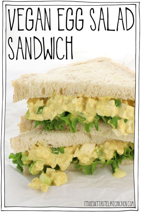 This vegan egg salad sandwich takes only 10 minutes to make and it tastes just like eggs! Perfect for a quick lunch. Make this salad ahead of time for meal prep. #itdoesnttastelikechicken #veganrecipes #eggfree Vegan Egg Salad, Egg Salad Sandwich Recipe, Vegan Sandwich Recipes, Egg Salad Sandwich, Vegan Egg, Egg Salad Sandwiches, Like Chicken, Slow Cooker Desserts, Boiled Egg Diet