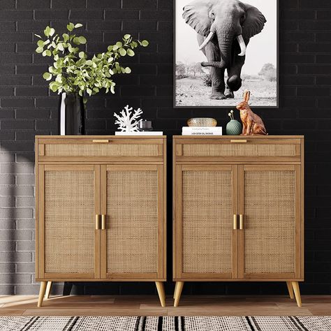 Rovaurx Accent Floor Storage Cabinet with Rattan Doors, Bathroom Cabinet with Large Drawer, Freestanding Storage Cabinet Organizer, Natural BMGZ107M Rattan Doors, Pets At Home, Freestanding Storage Cabinet, Floor Storage, Freestanding Storage, Wood Storage Cabinets, Cabinet Organizer, Tall Cabinet, Buffet Cabinet