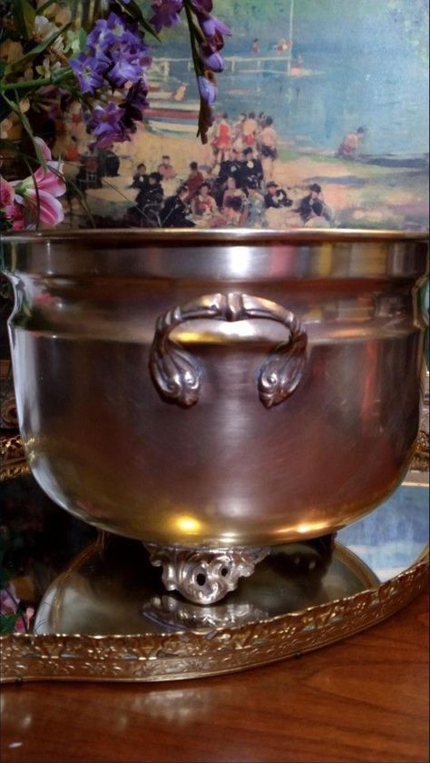 Vintage Brass Footed Planter/Cachepot | Brass  Double Handle Jardiniere/Flower Pot | Vintage Ornate Footed Brass Planter Brass Planter, Greensboro Nc, Planter Pots Indoor, Indoor Planters, Garden Planters, Flower Pot, Vintage Brass, Halloween Shopping, Shop House