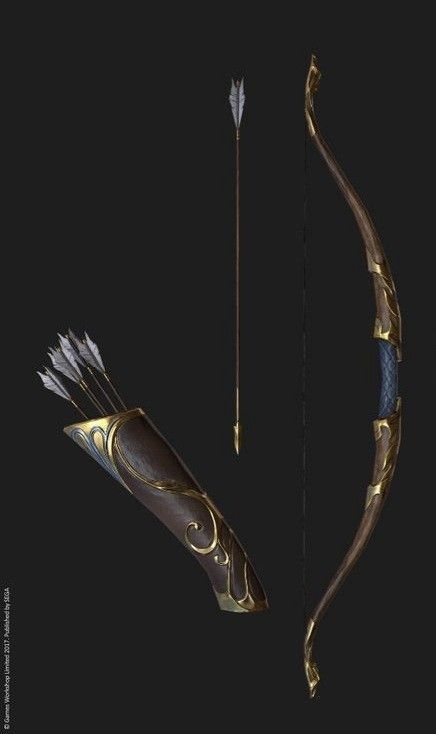 Pirate Bow And Arrows, Fantasy Bows Design, Elven Bow And Arrow, Fantasy Bow Concept Art, Archer Bow Design, Long Bow Dnd, Long Bow Fantasy, Short Bow Dnd, Fantasy Bow And Arrow Concept Art