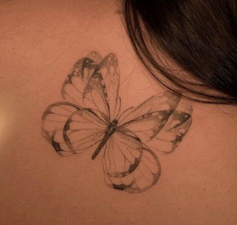 Delicate Red Tattoo, Butterfly Flapping Wings Tattoo, Butterfly In Motion Tattoo, Cuddle Tattoo, Warped Tattoo, Girls Back Tattoo Ideas, Soft Tattoo Aesthetic, Small Elegant Tattoos, Magical Tattoo Ideas