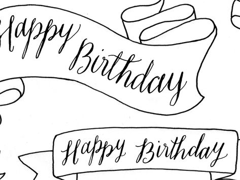 Happy Birthday banners by Traci Williams Happy Birthday Banner Drawing, Happy Birthday Title Ideas, Birthday Banner Drawing, Happy Birthday Writing Styles, Happy Birthday Writing Style, Happy Birthday Pencil Drawing, Happy Birthday Colouring In Pages, Happy Birthday Writing, Happy Birthday Font