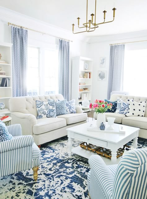 My Best Tips for Buying Furniture Online - Thistlewood Farm Blue And White Living Room, Living Room Mantel, Coastal Living Rooms, Trendy Living Rooms, Country Living Room, White Living Room, Living Room White, Blue Living Room, New Living Room