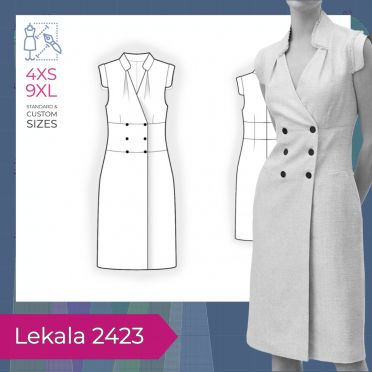 Double-Breasted Dress - Sewing Pattern #2423. Made-to-measure sewing pattern from Lekala with free online download. Double Breasted Dress Pattern, Belegarth Garb, Dresses Sewing Patterns, Sewing Pattern Women Dress, Double Breasted Dress, Dresses Sewing, Suit Pattern, Dress Sewing Pattern, Dress Sewing