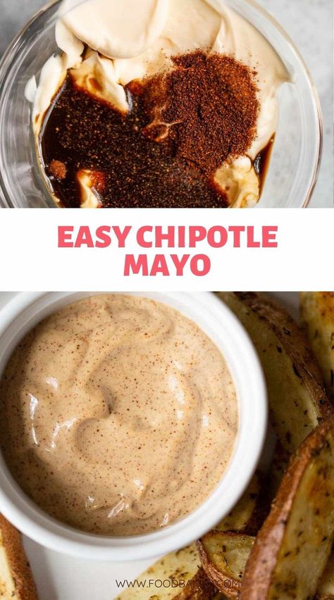 chipotle mayo in a white dish with fries on the side Chipotle Mayo Recipe Easy, Chipotle Sandwich, Homemade Chipotle Mayo, Chipotle Mayo Sauce, Sauce For Fries, Chipotle Mayo Recipe, Easy Dressing Recipe, Spicy Mayo Recipe, Spicy Sandwich