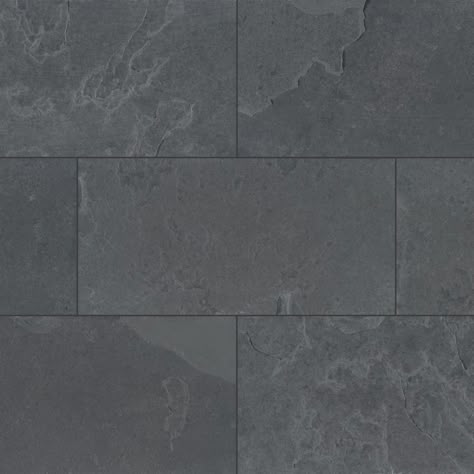 Accord a chic and simple look to your bathroom with the addition of this wonderful MSI Montauk Black Gauged Slate Floor and Wall Tile. Offers durability. Black Slate Tiles, Ashlar Pattern, Blue Subway Tile, Slate Floor, Slate Tile Floor, Natural Tile, Slate Flooring, Slate Stone, Kitchen Fireplace