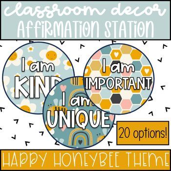 You and your students are going to love these Affirmation Station Cards, themed for my Bee Classroom Decor Set! I have included 20 positive affirmation cards perfect to hang around a mirror in your classroom. These 20 "I am..." statements support social-emotional learning and a growth mindset. Help students practice positive self-talk every day!Included:- I am kind- I am smart- I am fun- I am silly- I am strong- I am brave- I am confident- I am creative- I am unique- I am important- I am loved- Word Wall Template, Bee Classroom Decor, Affirmation Station, Themed Classroom Decor, Bee Themed Classroom, Bee Classroom, Birthday Wall, Classroom Decor Themes, Positive Affirmation Cards