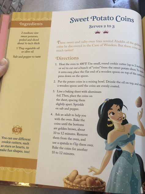 Aladdin Recipes, Disney Princess Recipes, Potato Coins, Princess Recipes, Disney Movie Night Food, Disney Baking, Disney Themed Food, Disney Movie Night Dinner, Food Disney