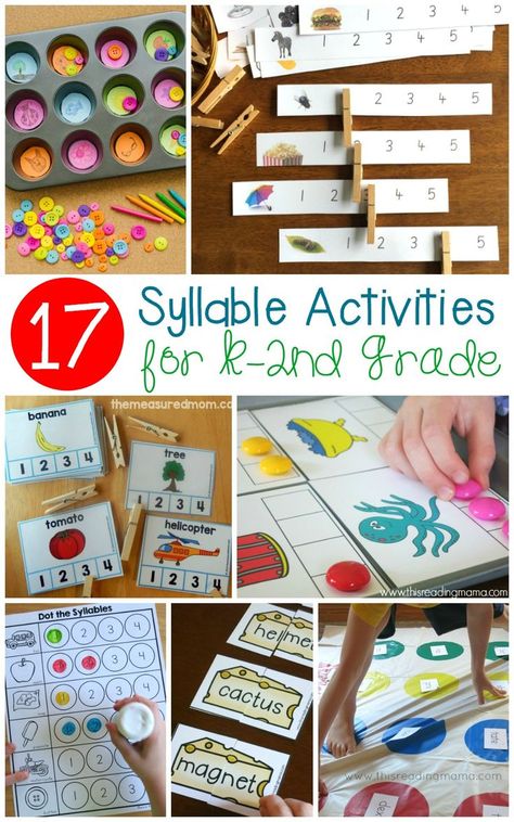 Learning the number of syllables in a word is an important skill for early readers. Make learning fun with these creative and hands-on syllable activities! Preschool Syllables Activities Free, Segmenting Syllables Activities, Syllables Kindergarten, Syllables Worksheet, Ish Activities, Syllable Activities, Tot Schooling, Word Work Kindergarten, Syllables Activities