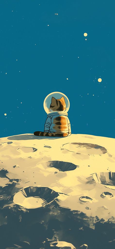 Cat Pattern Wallpaper, Walpapers Cute, Astronaut Art, Cool Wallpapers Cartoon, Funny Wallpaper, Cool Wallpapers Art, On The Moon, Cat Wallpaper, Anime Scenery Wallpaper