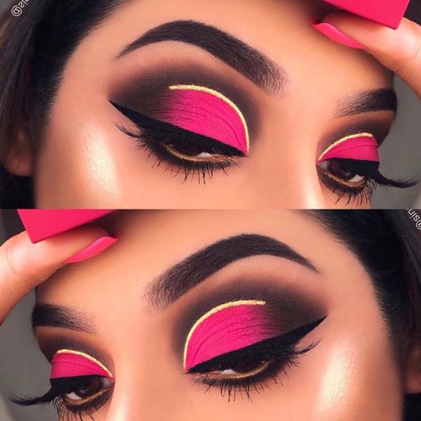 Beautiful glam pink cut crease makeup ides Full Cut Crease Eye Makeup, Colorful Cut Crease, Pink Cut Crease, Dramatic Eyeshadow, Client Makeup, Makeup Ide, Pink Eye Makeup Looks, Blue Eyeshadow Palette, Eyeshadow Crease