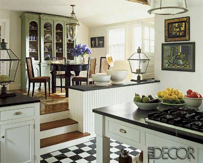 Richard Lambertson and John Truex Home Photos - Country House Decor - ELLE DECOR#slide-5 Split Level Kitchen, Glamorous Room, Dining Room Buffet, Kitchen Diner, Traditional Kitchen, Country Chic, New Wall, Elle Decor, Kitchen Flooring