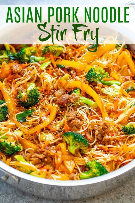 Pork Noodles Recipe, Pork Stir Fry Recipes, Noodle Stir Fry, Pork Noodles, Asian Noodle Recipes, Averie Cooks, Asian Pork, Pork Stir Fry, Shredded Carrots