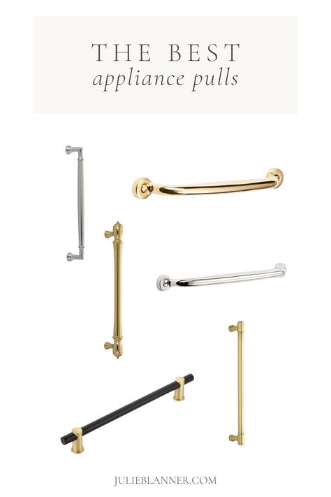 When you're upgrading or renovating a kitchen, there are so many choices to make! If you've decided on panel ready appliances, you might be debating about appliance pulls. Paneled Refrigerator Pulls, Gold Appliance Pulls, Diy Gold Appliance Handles, Brass Fixtures With Stainless Appliances, Kitchen Cabinet Hardware Pulls, Refrigerator Pulls Hardware, Brass Appliance Pulls, Fridge Hardware, Appliance Pulls Refrigerator