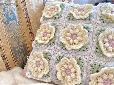 Crochet 3d Flower Granny Square, 3d Granny Squares, Afgan Crochet, Kare Motif, Crochet Flower Squares, Granny Square Tutorial, Flower Granny Square, Crochet Afghan Patterns Free, Japanese Crochet