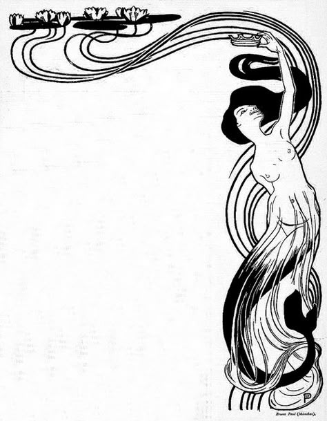 Art Nouveau Mermaid Illustrations, Art Nouveau Mermaid Tattoo, Jugend Magazine, Mermaid Art Nouveau, Art Nouveau Mermaid, Mermaid Tarot, Moon Mermaid, Heidelberg University, Bujo Themes