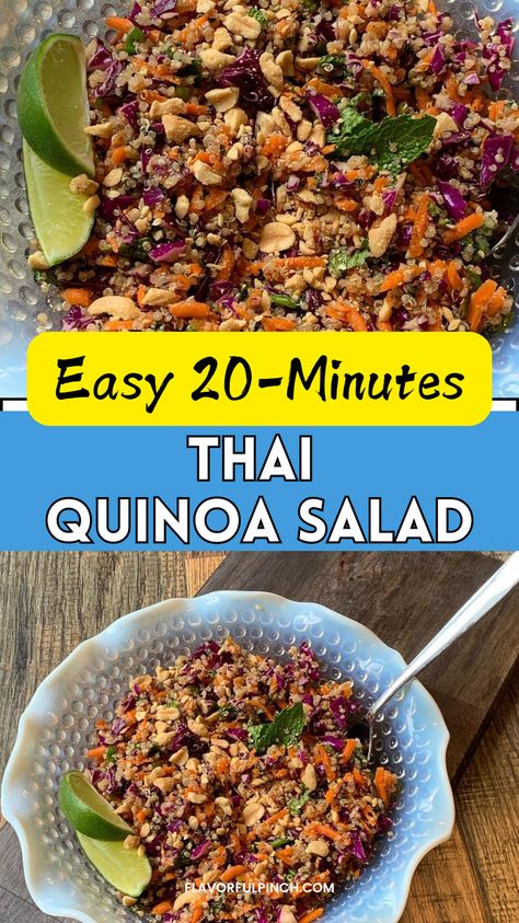 Try this famous and Easy Thai Quinoa Salad with peanut dressing ready in 20-Minutes.
Perfect for meal prep, healthy salads, and refreshing cold lunches. High in protein, low in carbs, and bursting with bold Thai flavors. Make ahead for a quick and nutritious meal any day of the week! 🥜🍴 #ThaiSalad #MealPrep #HealthyLunch #QuinoaRecipe #LowCarbSalad" Thai Chickpea Salad, High Protein Quinoa Salad, Make Ahead Salads For The Week, Cold Quinoa Salad, Thai Quinoa Salad, Asian Quinoa Salad, Thai Quinoa, Asian Quinoa, Thai Flavors