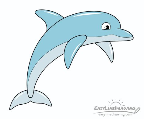 Cute Dolphin Drawing, Diving Drawing, Draw A Dolphin, Dolphin Drawing, Dolphin Party, Astronaut Drawing, Cartoon Dolphin, Dolphin Painting, Easy Animal Drawings