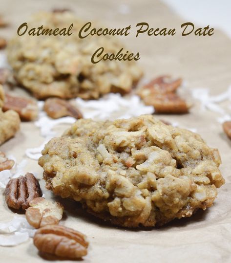 Oatmeal Coconut Pecan Date Cookies – Loree the Domestic Diva Coconut Pecan Cookies, Biscuits Graham, Coconut Pecan, Dessert Aux Fruits, Pecan Cookies, Oatmeal Cookie, Eclairs, Oatmeal Cookies, Cookie Desserts