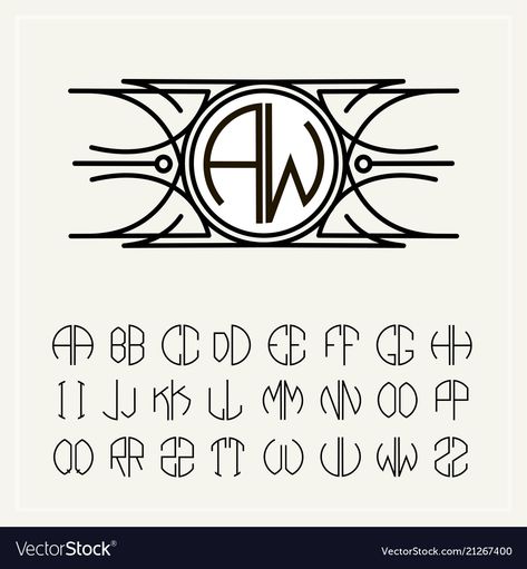 Art Deco Lettering, Art Deco Monogram, Motifs Art Nouveau, Art Deco Font, Design Alphabet, Deco Font, Alfabet Letters, Hand Lettering Art, Letter Vector