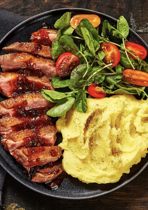 Easy gourmet duck recipe with watercress salad and mashed potatoes | More recipes on www.HelloFresh.com Buttery Mashed Potatoes, Plats Healthy, Hello Fresh Recipes, Cranberry Sauce Recipe, Watercress Salad, Duck Recipes, Gourmet Cooking, Hello Fresh, Premium Ingredients