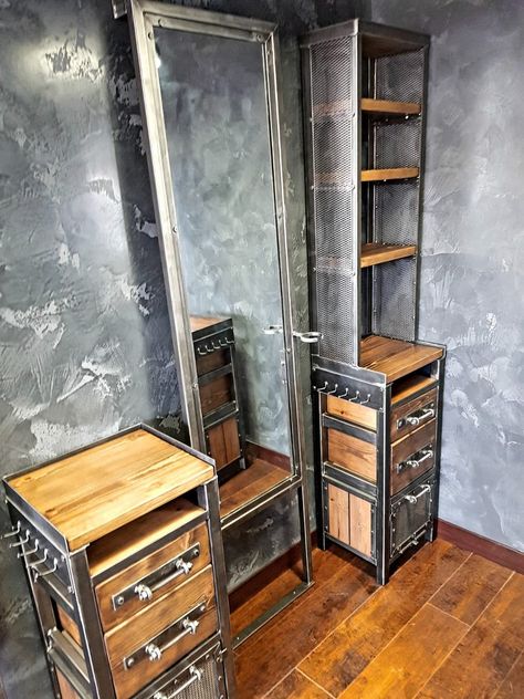 Rustic Salon, Barber Shop Interior, Home Hair Salons, Hair Salon Interior, Salon Suites Decor, Tall Mirror, Barbershop Design, Barber Shop Decor, Hair Salon Decor